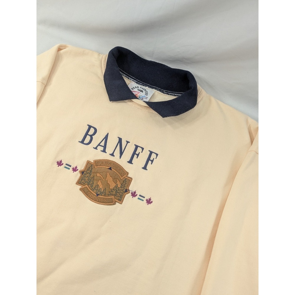 VTG Banff Canada Collared Sweatshirt XL Cream 90s Embroidered Fleece Pullover